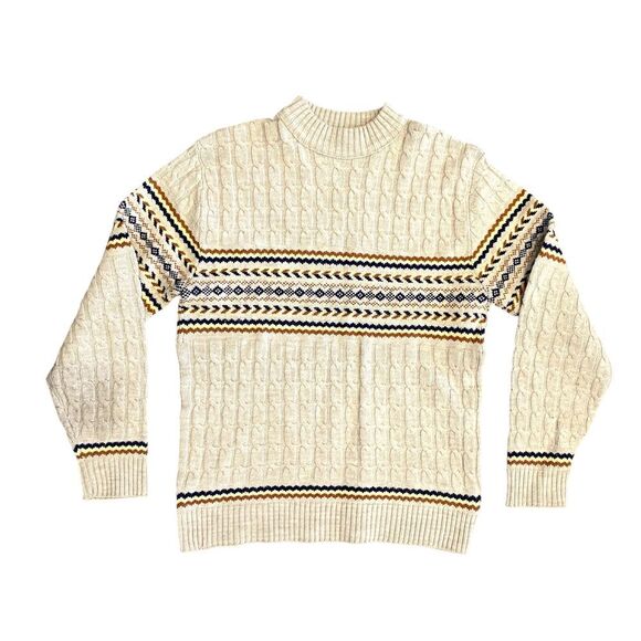 VTG Lord Jeff Cable Knit Sweater 70s Women Cream Scandanavia Aztec Wintuk XL USA - Picture 1 of 9